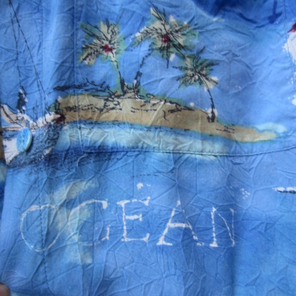 VTG Jams‎ World Shirts Mens Small Blue Sea Hawaiian Catamaran Print island Life - Picture 5 of 13